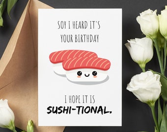 Sushi Greeting Card for Birthday, Funny Birthday Card for Sushi Lover, Salmon Nigiri Birthday Card for Foodie, Cute Sushi Card for Friend