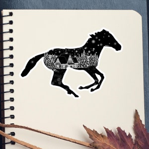 Adesivo a forma di cavallo per notebook, adesivo a forma di cottage invernale, regalo di Natale per ragazza a forma di cavallo, adesivo in vinile per laptop