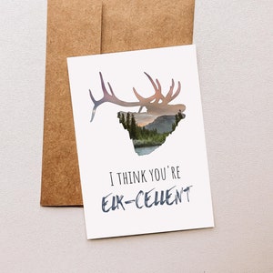 Carte de voeux wapiti pour la fête des pères, carte de jeu de mots wapiti pour amoureux de la nature, vous êtes excellent, carte de voeux drôle pour anniversaire, carte de montagne