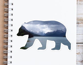 Jasper National Park Sticker, Mountain Sticker for Nature Lover, Bear Sticker, Wildlife Decal, Sticker for Mug, Mountain Decal for Thermos