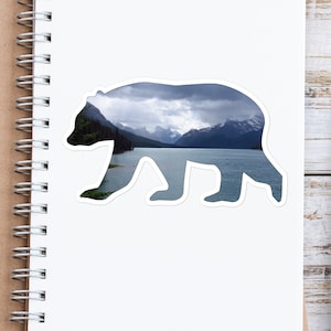 Sticker parc national Jasper, Sticker montagne pour amoureux de la nature, Sticker ours, Sticker faune, Sticker pour mug, Sticker montagne pour thermos