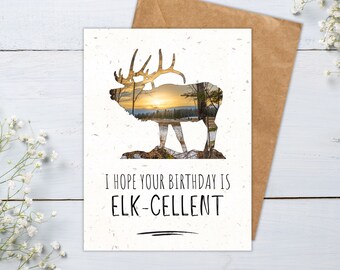 Elk Birthday Card for Nature Lover, Seed Paper Greeting Card for Birthday, Wilderness Theme Birthday Card for Gardener, Plantable Card