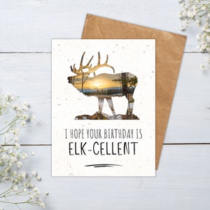 Carte d'anniversaire wapiti pour amoureux de la nature, carte de voeux en papier graine pour anniversaire, carte d'anniversaire sur le thème de la nature sauvage pour jardinier, carte à planter