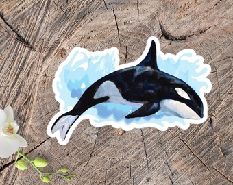 Killer Whale Sticker, Vinyl Orca Sticker, Marine Animal Sticker, Killer Whale Decal, Ocean Sticker, Coastal Seascape Sticker, Beach Sticker