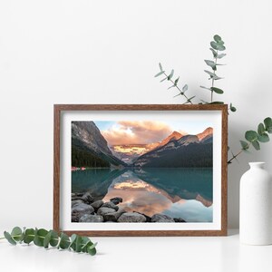 Morning Sunrise at Lake Louise Photography Print, Banff National Park, Mountain Photo for Bedroom, Banff Birthday Gift for Traveler