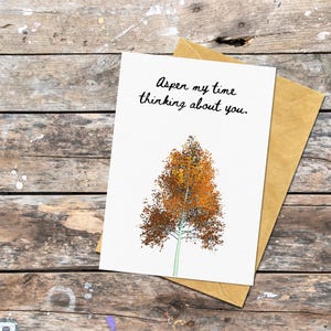 Carte de voeux arbre pour anniversaire, carte tremble pour conjoint, carte inspirée de la nature pour un être cher, je passe mon temps à penser à vous