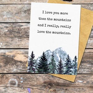Carte de voeux montagne pour quelqu'un de spécial, carte montagne drôle pour anniversaire, carte Je t'aime pour conjoint, carte montagnes et arbres