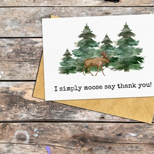 Carte de remerciement orignal pour amoureux de la nature, carte de voeux sur le thème de la nature pour montrer son appréciation, carte de pin pour dire merci, carte d'orignal blague jeu de mots
