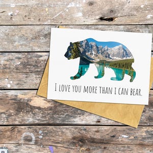 Carte thème ours pour un être cher, carte de voeux montagne pour conjoint, jolie carte de jeu de mots pour mari, carte d'anniversaire ours pour femme, carte chérubin