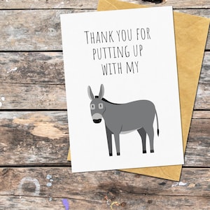 Carte de remerciement avec jeu de mots amusant, merci d'avoir toléré mon cul, carte de voeux âne pour montrer son appréciation, carte pour montrer sa gratitude