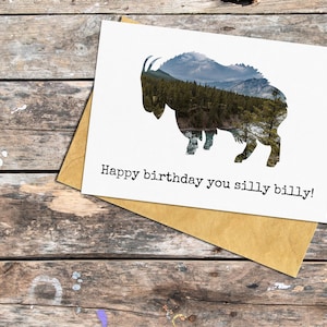 Carte de voeux d'anniversaire de chèvre de montagne, carte d'anniversaire de chèvre drôle pour les amoureux de la nature, carte d'anniversaire de jeu de mots de chèvre, carte de voeux de montagne