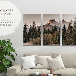 Set of 3 Mountains Wall Art for Rustic Cabin, Split Panel Canvas Print for Living Room, Wilderness Home Decor, Picture of Rocky Mountains