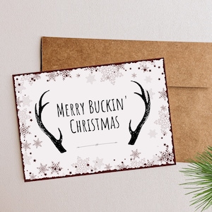 Deer Antler Christmas Card for Nature Lover, Merry Buckin&#39; Christmas, Deer Holiday Card for Dad, Christmas Card for Him, Seasons Greetings