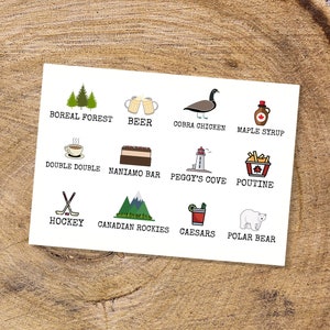 Ensemble de cartes postales fabriquées au Canada, cartes postales orignal, cartes postales thème canadien, sirop d'érable, bâtons et rondelle de hockey, cadeaux canadiens