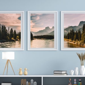 Set of 3 Mountain Prints, Canadian Rockies Landscape Print, Split Panel Art, Birthday Gift for Nature Lover, Rustic Gift for Mothers Day