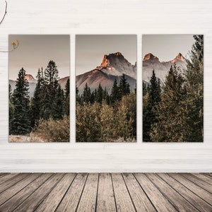Set of 3 Mountains Wall Art for Rustic Cabin, Split Panel Canvas Print for Living Room, Wilderness Home Decor, Picture of Rocky Mountains image 3