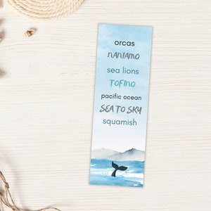 Pacific West Coast Bookmark, Killer Whale Bookmark for Ocean Lover, PWC Bookmark, Vancouver British Columbia, Orca Birthday Gift image 1