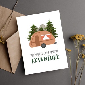 Adventure Greeting Card for Anniversary, Happy Camper Birthday Card, Wilderness Theme Card for Spouse, I Love You Card for Husband