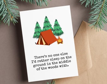 Camping Theme Greeting Card for Anniversary, Happy Camper Birthday Card, Tent in the Woods, Funny Nature Greeting Card for Husband