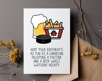Poutine Birthday Card for Canadian, Funny Food Greeting Card for Birthday, Canada Birthday Card for Dad, Hockey Birthday Card for Him