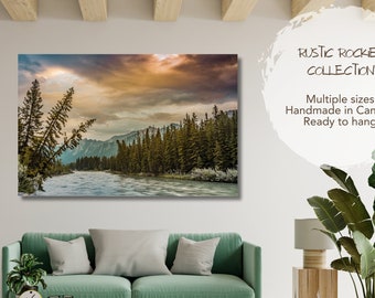 Mountain Forest Wall Art for Lodge, Rustic Artwork for Cottage, Pine Tree Picture for Home, Nature Wall Print for Cabin, Canadian Rockies