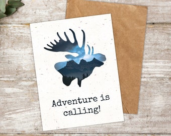 Seed Paper Greeting Card for Birthday, Moose Birthday Card for Adventurer, Mountain Gift Idea for Nature Lover, Birthday Card for Explorer