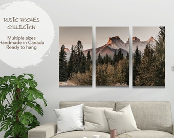 Set of 3 Mountains Wall Art for Rustic Cabin, Split Panel Canvas Print for Living Room, Wilderness Home Decor, Picture of Rocky Mountains