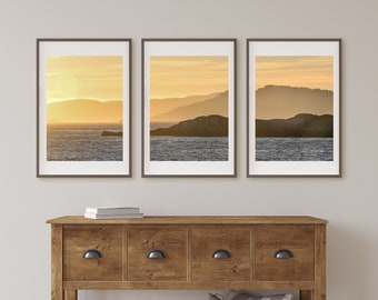 Set of 3 Ocean Sunset Prints, Coastal Seascape Print Set of Three, Pacific West Coast Picture, Nautical Home Decor, Gift for Beach Lover