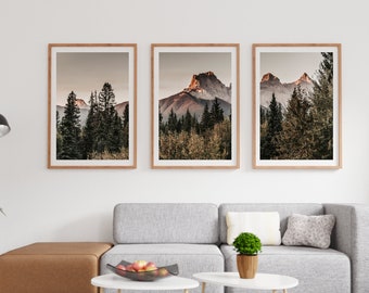 Set of Mountain Print, Rustic Mountain Wall Art, Canadian Rockies Print Set of Three, Split Piece Picture, Nature Gift for Mothers Day