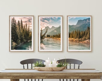 Set of 3 Mountain Prints, Rocky Mountains Set of Three Wall Art, Split Panel Prints, Canadian Rockies, Birthday Gift for Nature Lover