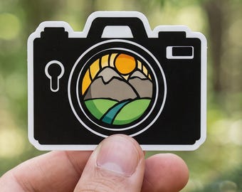 Mountain Camera Lens Sticker, Waterproof Vinyl Decal, Photographer Sticker for Camera Bag, Gift for Photography Lover, Wilderness Theme