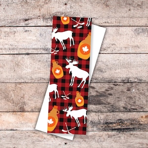 Elch Lesezeichen, kanadisches Lesezeichen, Kanada Thema Lesezeichen, Ahornsirup, Hockeyschläger und Puck, Geschenk für ihn, kanadische Geschenke