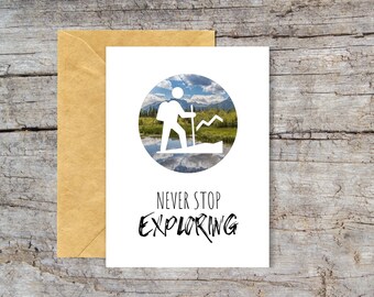 5 x 7 Greeting Card with Hiker, Hiking Greeting Card, Good Luck on your next adventure, Motivational Card, Congratulations Card