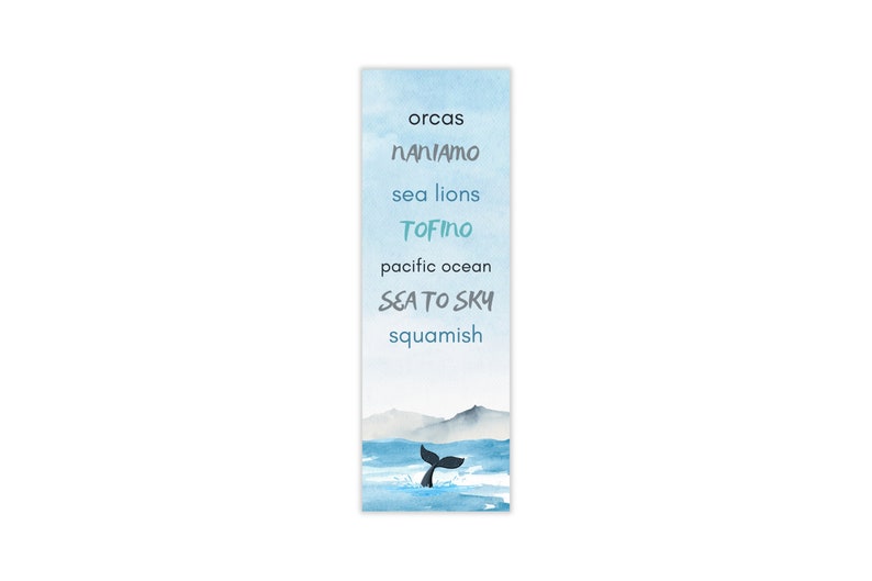 Pacific West Coast Bookmark, Killer Whale Bookmark for Ocean Lover, PWC Bookmark, Vancouver British Columbia, Orca Birthday Gift image 3
