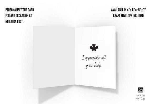 Personalized Thank You Card Canada Thank You Card Maple Leaf Card Funny Gratitude Card for Any Occasion