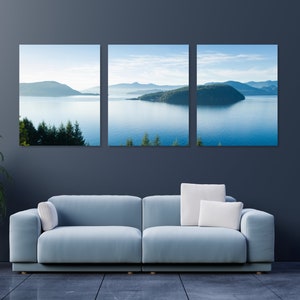 Set of 3 Ocean Coastline Canvas Wall Art for Living Room, Sea to Sky Highway Three Panel Picture, Vancouver BC Wall Art for Dining Room