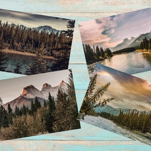 Lot de 4 cartes postales sur les montagnes de Canmore, cartes postales montagnes Rocheuses, ensemble de cartes postales montagne rustique, cartes postales nature sauvage, idée cadeau montagne
