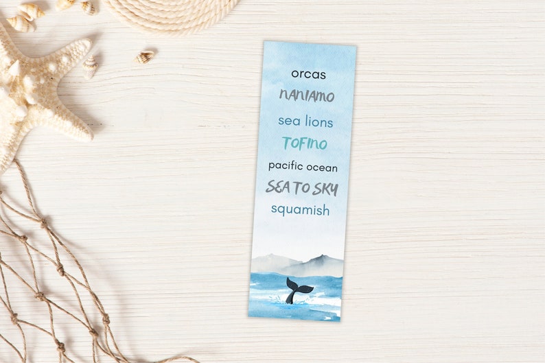 Pacific West Coast Bookmark, Killer Whale Bookmark for Ocean Lover, PWC Bookmark, Vancouver British Columbia, Orca Birthday Gift image 1