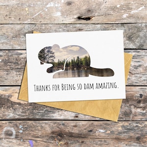 Carte de voeux castor pour dire merci, carte de gratitude pour montrer votre appréciation, carte de voeux castor pour amoureux de la nature, carte inspirée de la nature
