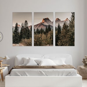 Set of 3 Mountains Wall Art for Rustic Cabin, Split Panel Canvas Print for Living Room, Wilderness Home Decor, Picture of Rocky Mountains image 5
