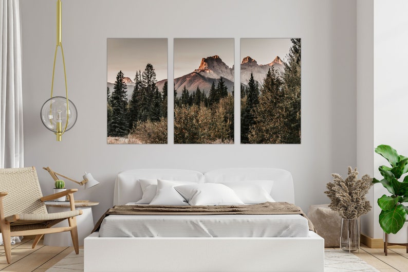Set of 3 Mountains Wall Art for Rustic Cabin, Split Panel Canvas Print for Living Room, Wilderness Home Decor, Picture of Rocky Mountains image 5
