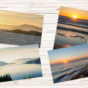 Jeu de 4 cartes postales avec photographie de coucher de soleil sur l'océan, jeu de cartes postales nautiques, autoroute Sea to Sky, Vancouver (Colombie-Britannique) Cartes postales de la côte ouest du Pacifique