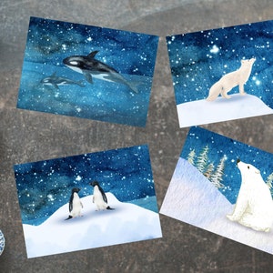 4 Stück arktische Tiere Postkarten, Ozeantier Postkarten, süße Tiere Postkarten, Senden Sie einen Gruß, Umweltfreundliches Material, Weihnachtskarten
