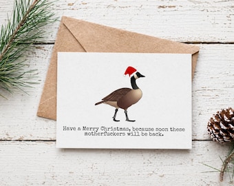 Funny Canada Goose Christmas Card, Canadian Holiday Greeting, Goose Xmas Card, Humorous Winter Bird Card, Holiday Stationery, Blank Inside