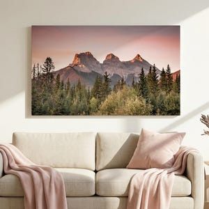Three Sisters Peaks Canvas Print, Canadian Rockies Wall Art, Mountain Landscape Artwork, Banff Alberta Photography, Large Panoramic Decor