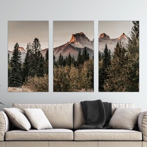 Set of 3 Mountains Wall Art for Rustic Cabin, Split Panel Canvas Print for Living Room, Wilderness Home Decor, Picture of Rocky Mountains image 4