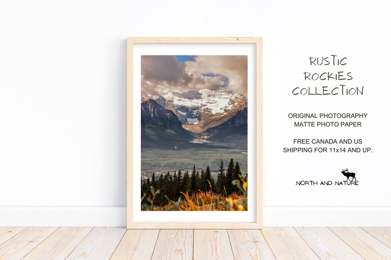 Lake Louise Photography Print for Office, Mountain Print for Rustic Cottage, Landscape Picture Autumn Foliage, Banff National Park image 2
