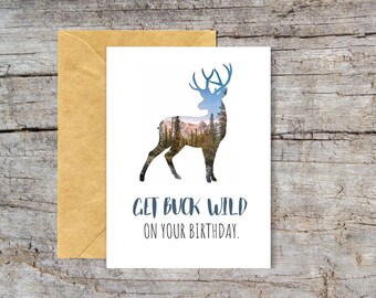 Eco Friendly Birthday Card with Deer, 5 x 7 Birthday Card with Mountains, Deer Birthday Card, Mountain Birthday Card, Gift for Nature Lover