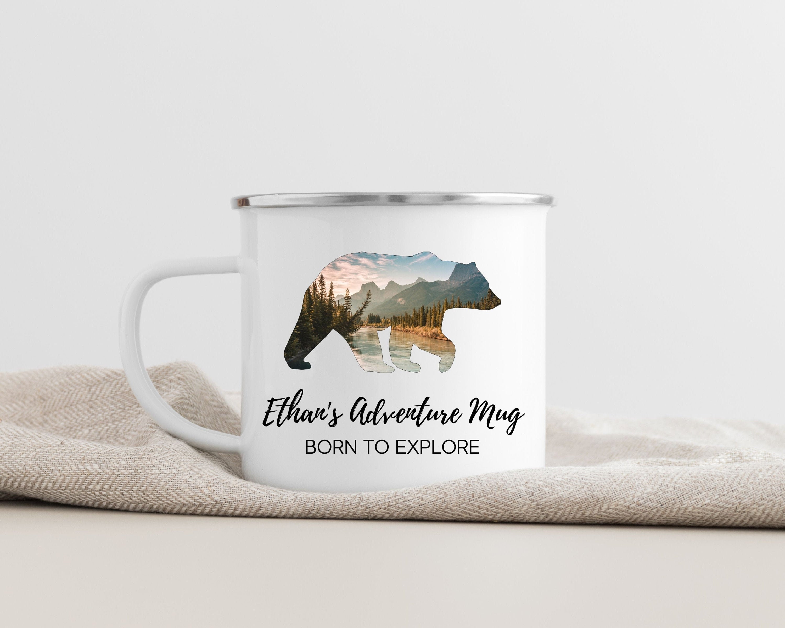 Personalized Enamel Bear Mug Custom Campfire Mug Mountain Etsy
