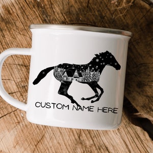 Custom Horse Enamel Mug, Personalized Campfire Mug, Customized Name Equestrian Coffee Mug, Horse Girl Gift, Equestrian Gift for Mom